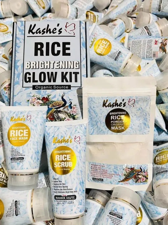 Kashe’s Rice Extract Bright & Glow Kit ( Rice Face Wash + Rice Scrub + Rice Mask )